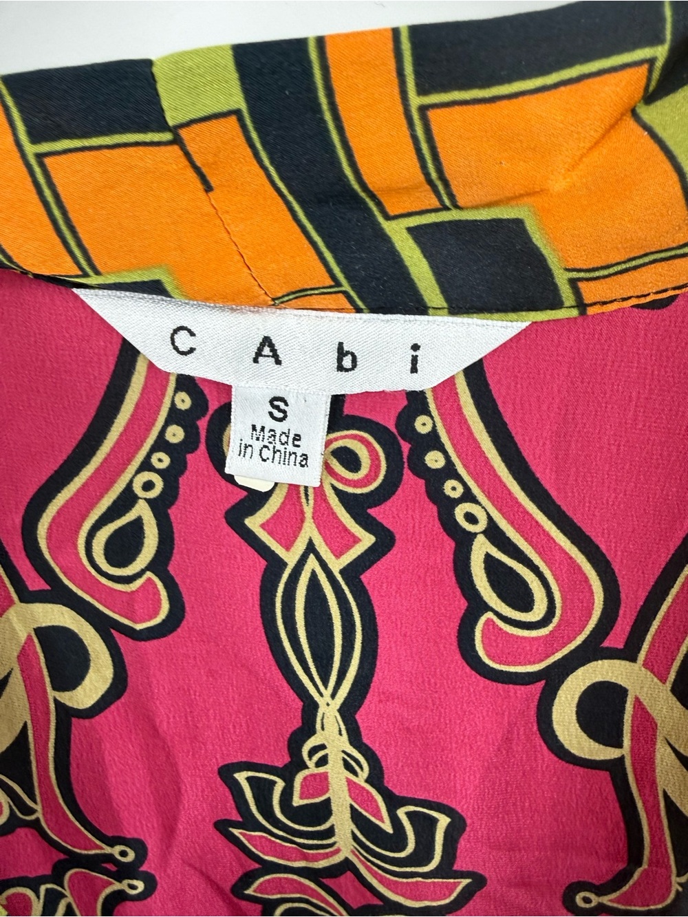 CAbi Fuchsia & Multicolor‎ 100% Silk V-Neck Patterned Tunic - Picture 2 of 4